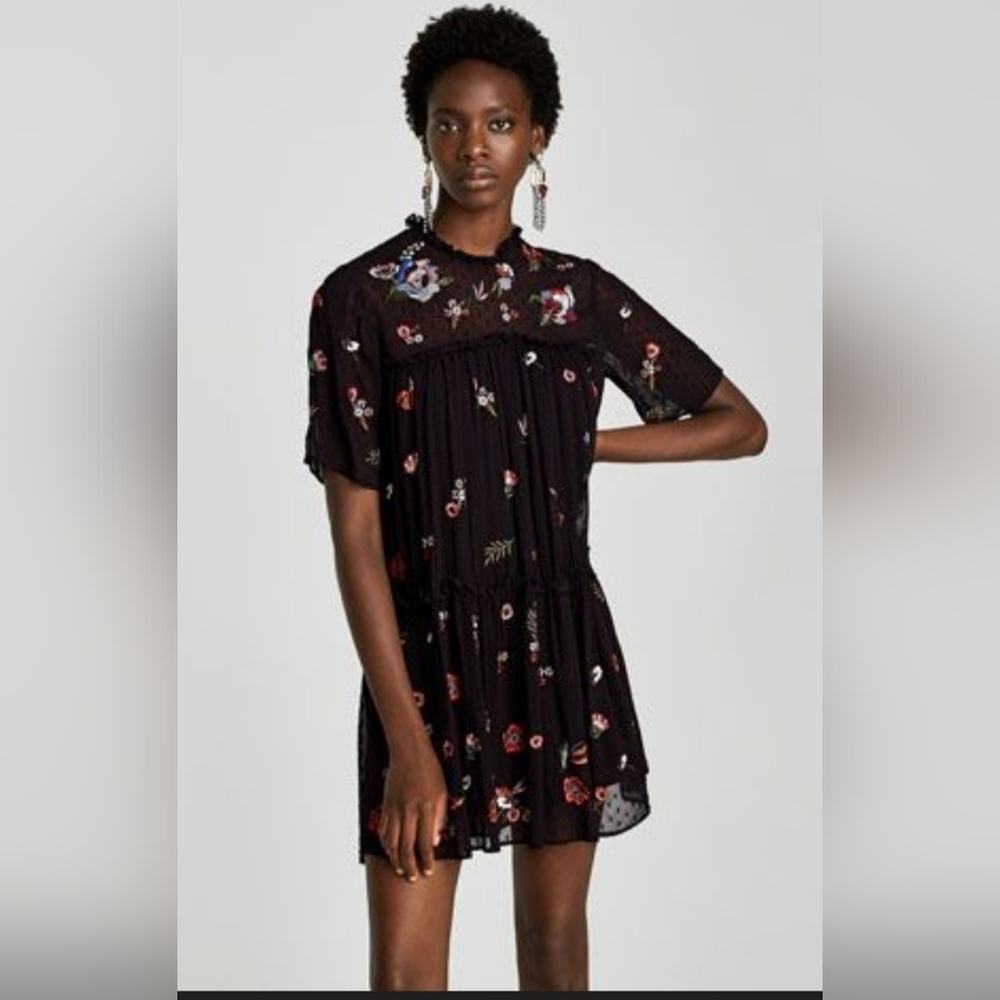 Zara Black Floral Mini Dress